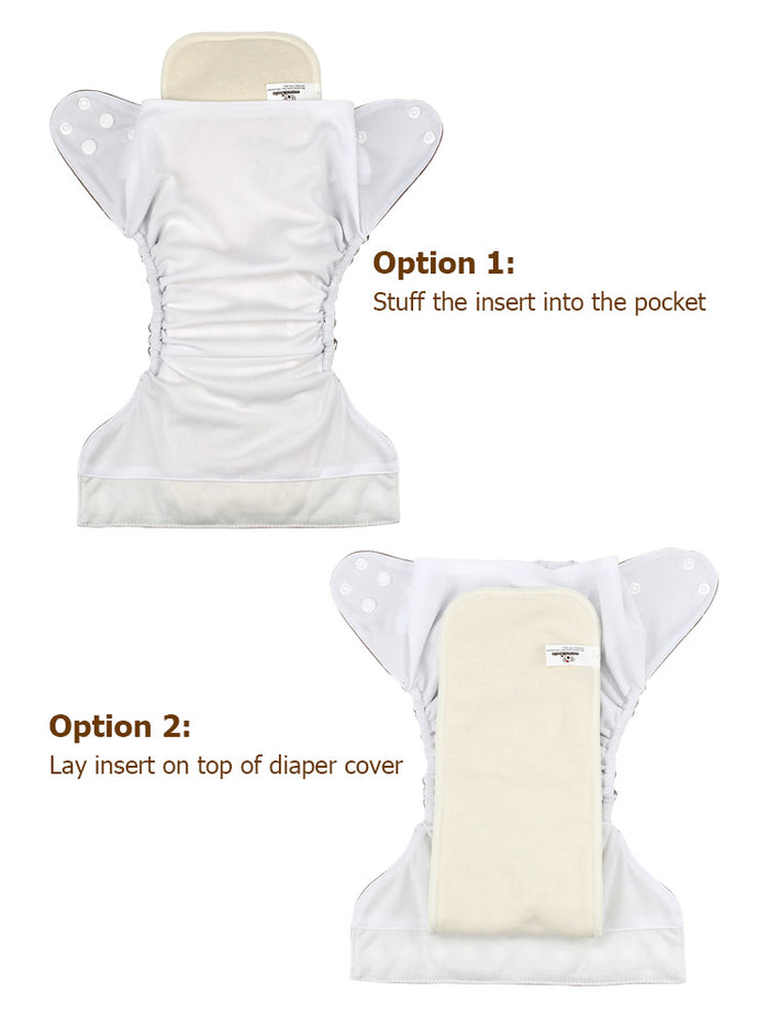 6-Layer Bamboo Hemp Cotton Cloth Diaper Insert NO Snaps- Night Time Solution