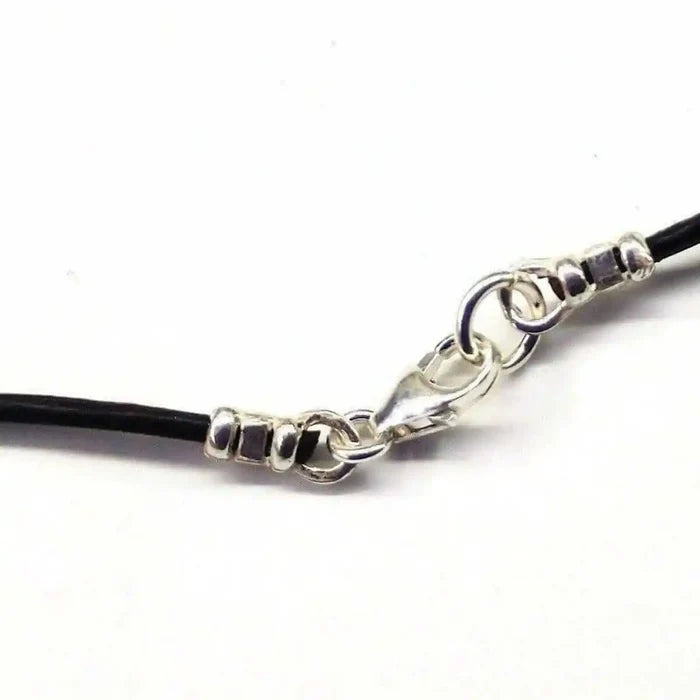 925 Silver Autism Awareness Puzzle Piece Leather Necklace clasp and chain details