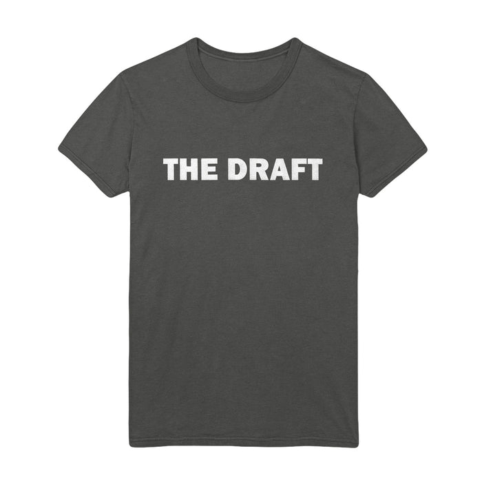 photo of back of shirt with the text "The Draft" in bold lettering.