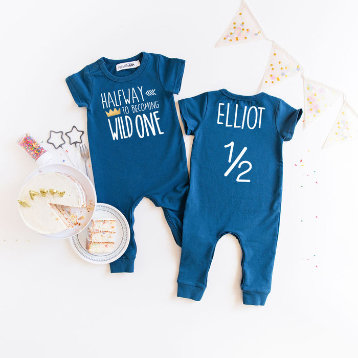 Aegean Blue "Halfway to Becoming Wild One" Slim Fit Birthday Romper