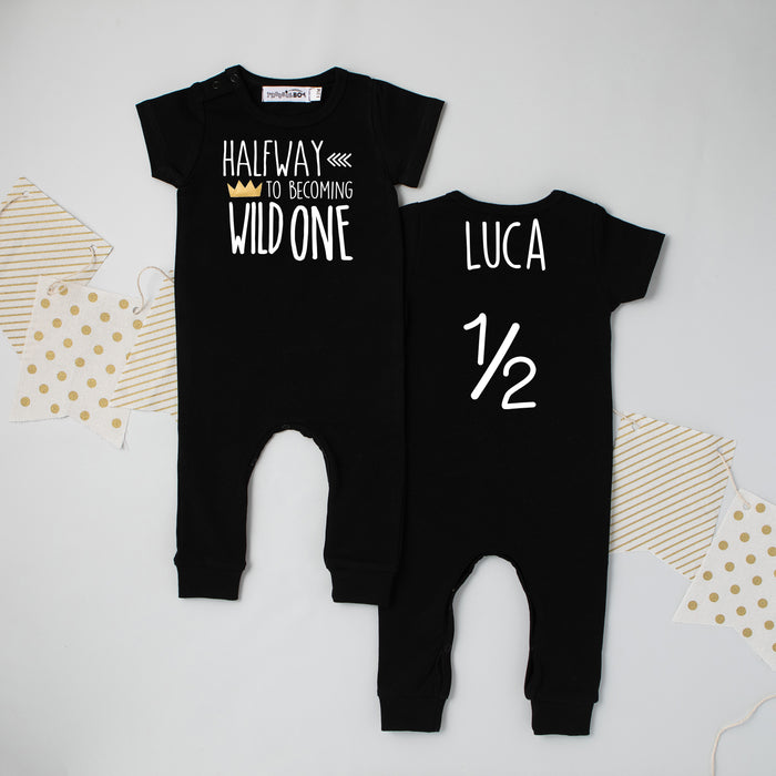 Aegean Blue "Halfway to Becoming Wild One" Slim Fit Birthday Romper