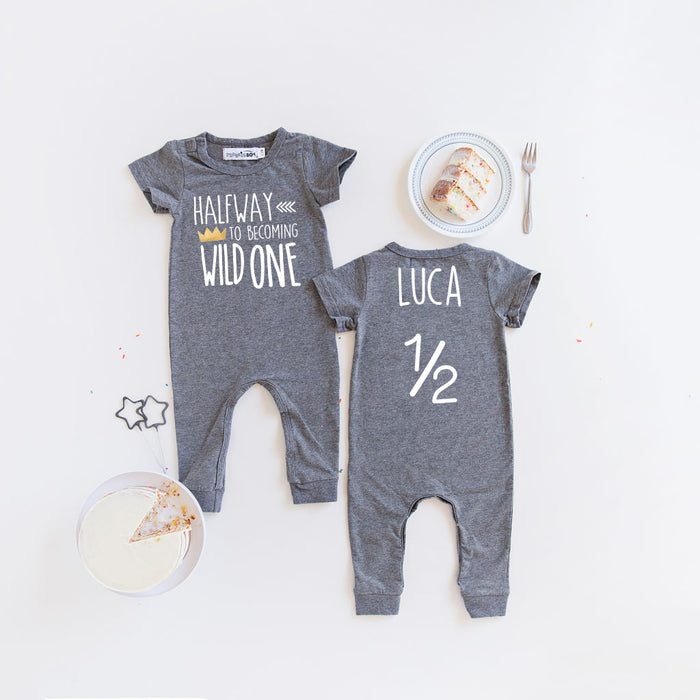 Aegean Blue "Halfway to Becoming Wild One" Slim Fit Birthday Romper