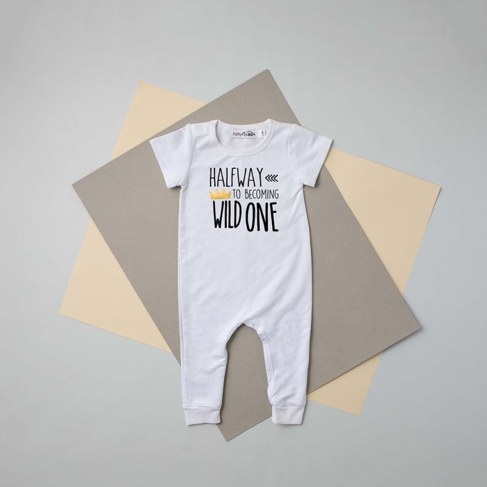 Aegean Blue "Halfway to Becoming Wild One" Slim Fit Birthday Romper