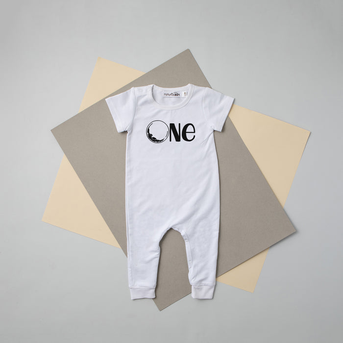 Aegean Blue "One" Moon Slim Fit Space Themed 1st Birthday Romper