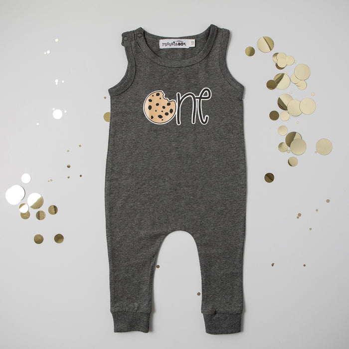 Aegean Blue "One" Slim Fit Cookie Themed Sleeveless Romper