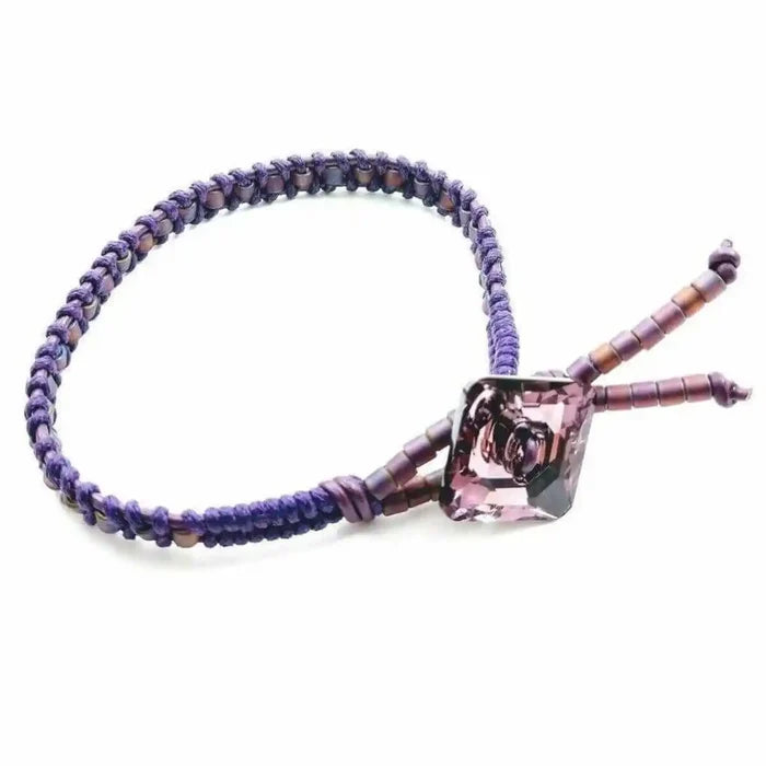 Amethyst Braided Leather Swarovski Crystal Button Bracelet featuring a stunning braided design with a crystal button.