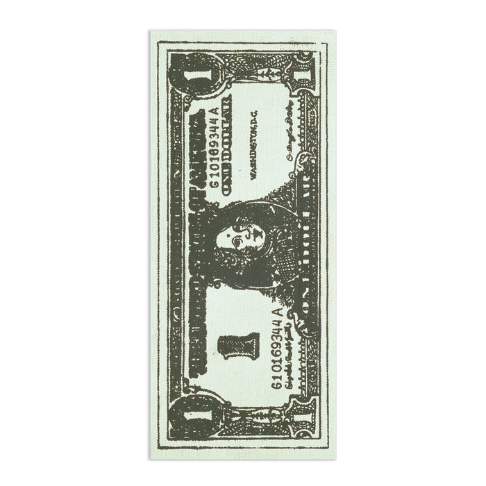 The Andy Warhol Dollar Bill Shaped Bookmark by Andy Warhol is displayed upside down against a white background, evoking the artist’s signature pop art style.