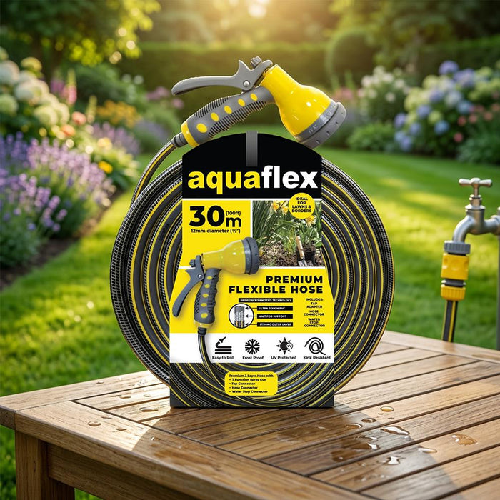 Aquaflex Premium 30M Knitted Hose with 7 Function Spray Head