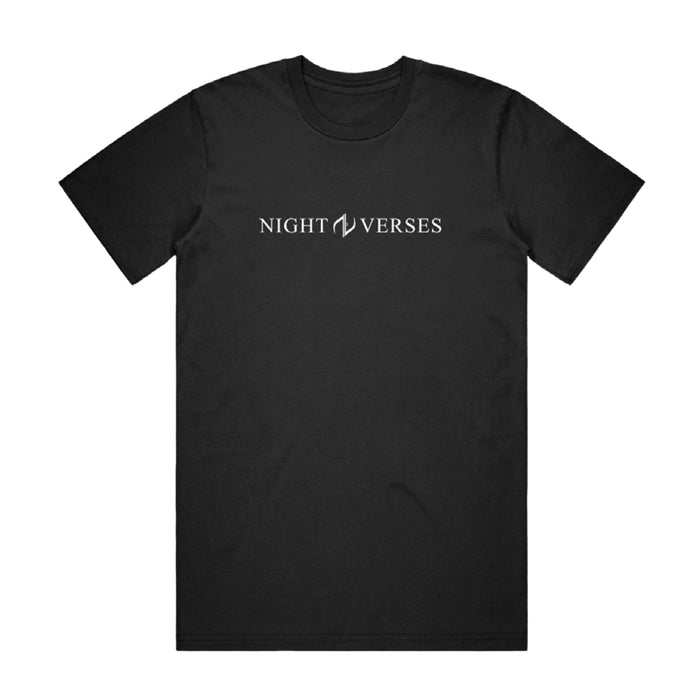 Black T-shirt with white text "NIGHT VERSES" on the front