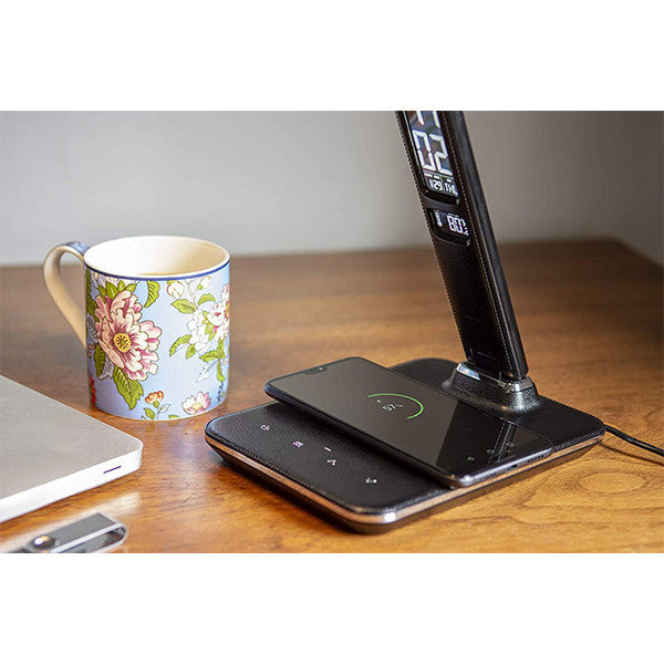 Ares LED Desk Lamp with Wireless Charging Pad & Clock - Black | GVWC04BK