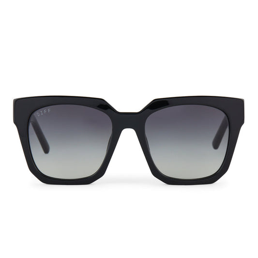 diff eyewear ariana square oversized sunglasses with a black frame and grey gradient lenses front view