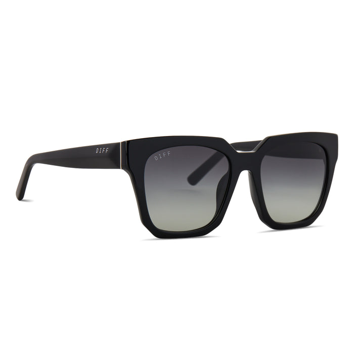 diff eyewear ariana square oversized sunglasses with a black frame and grey gradient lenses angled view