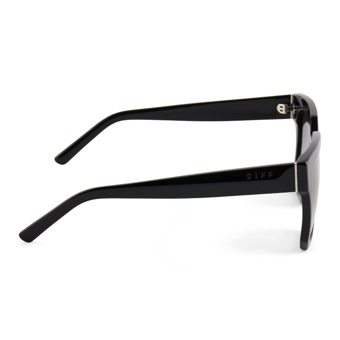 diff eyewear ariana square oversized sunglasses with a black frame and grey gradient lenses side view