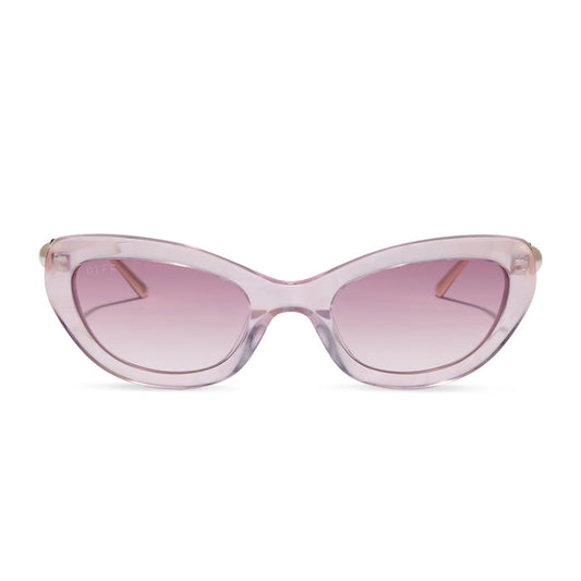 diff eyewear x disney princess featuring the ariel 3.0 cateye sunglasses with a pink acetate frame and wine gradient lenses front view