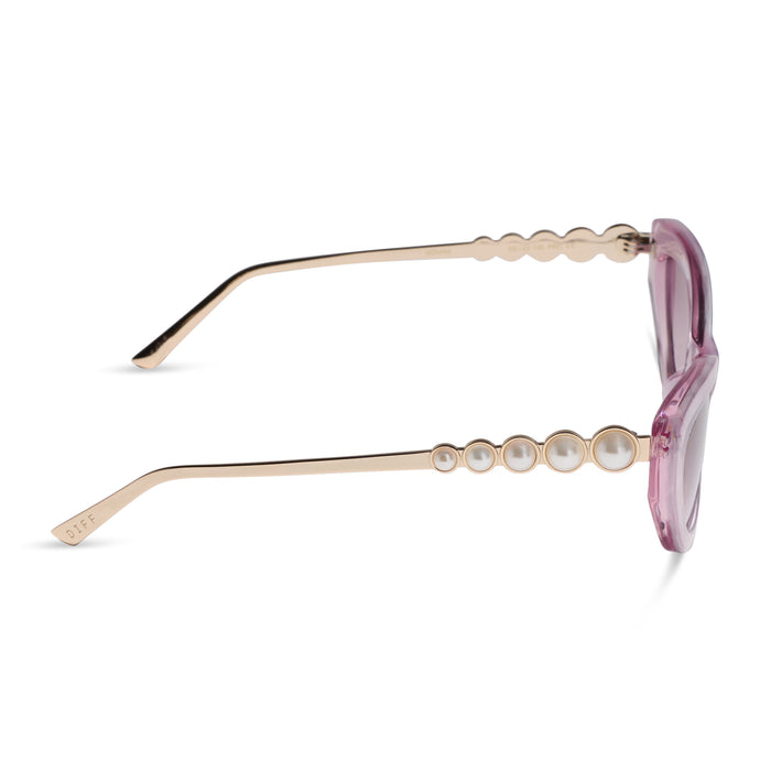 diff eyewear x disney princess featuring the ariel 3.0 cateye sunglasses with a pink acetate frame and wine gradient lenses side view