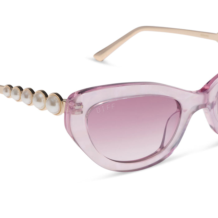 diff eyewear x disney princess featuring the ariel 3.0 cateye sunglasses with a pink acetate frame and wine gradient lenses detailed view