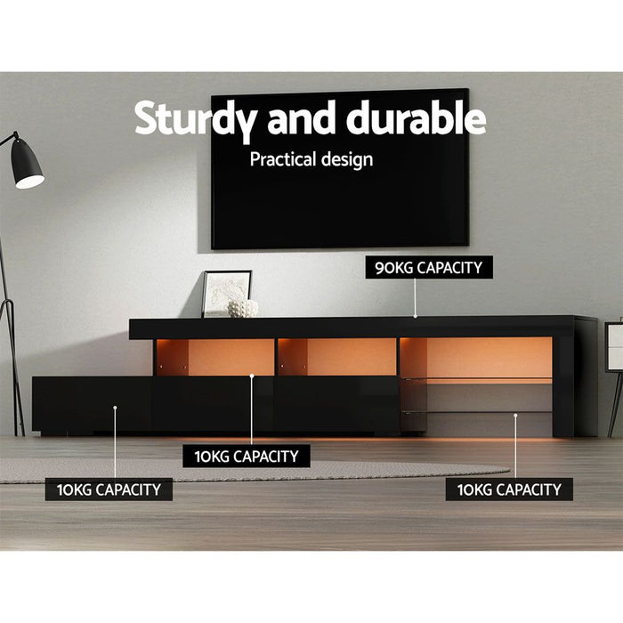 Artiss Entertainment Unit TV Cabinet LED 215cm Black Caya -Home Living Store - -