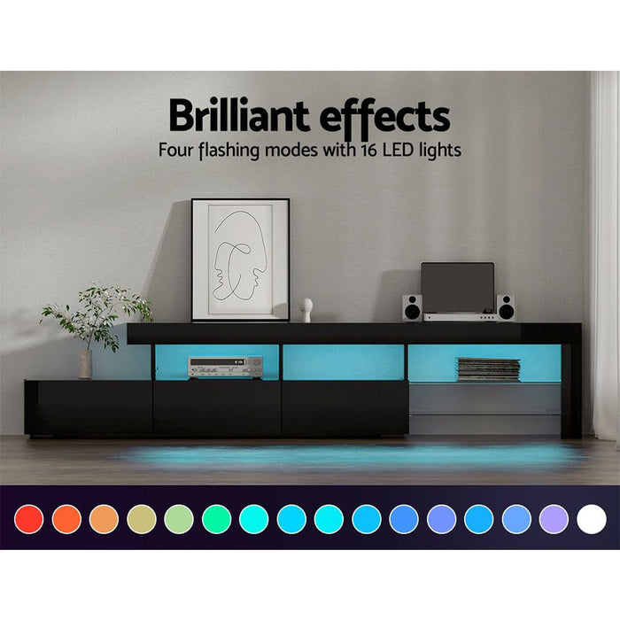 Artiss Entertainment Unit TV Cabinet LED 215cm Black Caya -Home Living Store - -