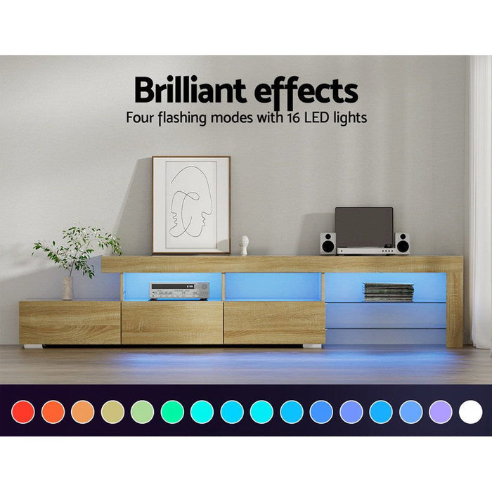 Artiss Entertainment Unit TV Cabinet LED 215cm Pine Caya -Home Living Store - -