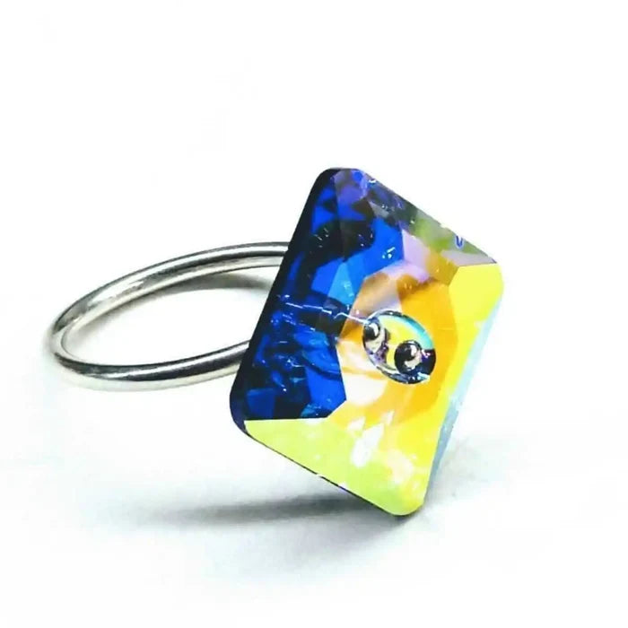 As Seen on Maisie William Super Sparkly Crystal Bling Ring featuring a colorful Swarovski crystal on a silver band.