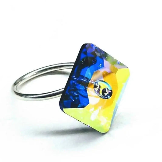 As Seen on Maisie William Super Sparkly Crystal Bling Ring featuring a colorful Swarovski crystal on a silver band.