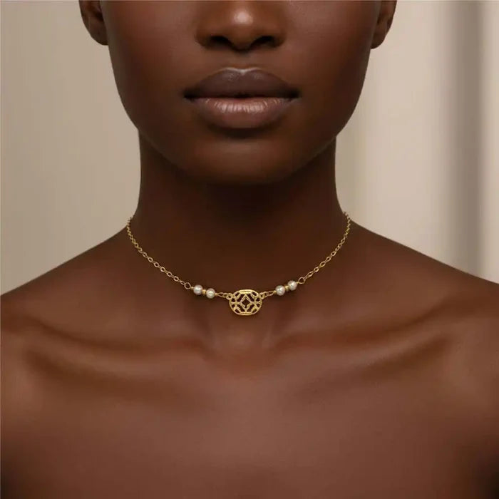 As Seen on Molly Ringwald Gold Filled Pearl Choker Necklace - Alexa Martha Designs