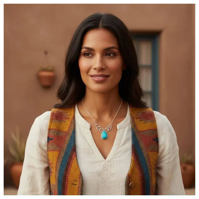 As Seen On TV Turquoise Drop Sterling Silver Wire Wrapped Necklace