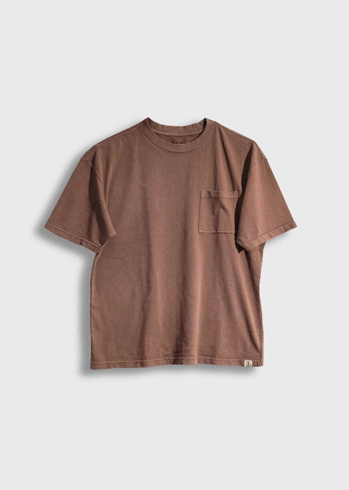 Men’s 7.6 oz cotton, brown pocket tee with boxy fit and chest pocket, heavyweight everyday t-shirt with clean workwear style and soft feel