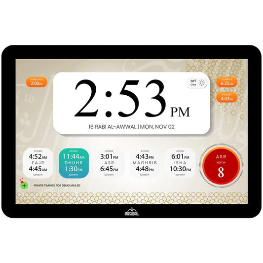 Masjidal Athan Clock – Smart Islamic prayer time display with audio reminders, Qur’an recitation, and Iqamah scheduling for home