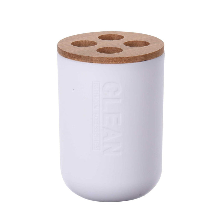 Bamboo Toothbrush Holder - White