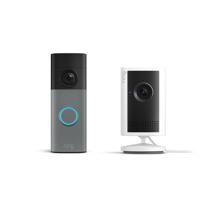 Speckled Grey:Battery Video Doorbell (newest gen) + Indoor Camera Plus (White)