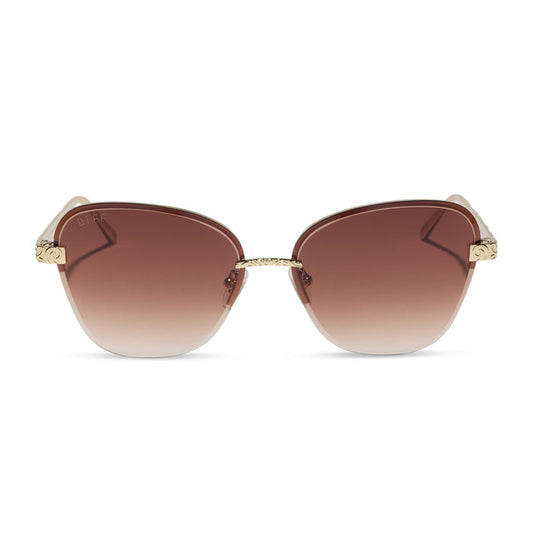 diff eyewear x disney princess featuring the belle 3.0 cateye sunglasses with a metal gold frame and brown gradient lenses front view