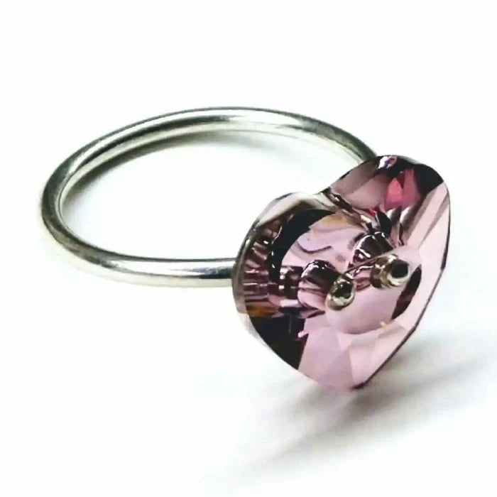 Big Girl Large Light Purple I LOVE YOU Heart Bling Ring featuring a Swarovski crystal heart on a silver band.