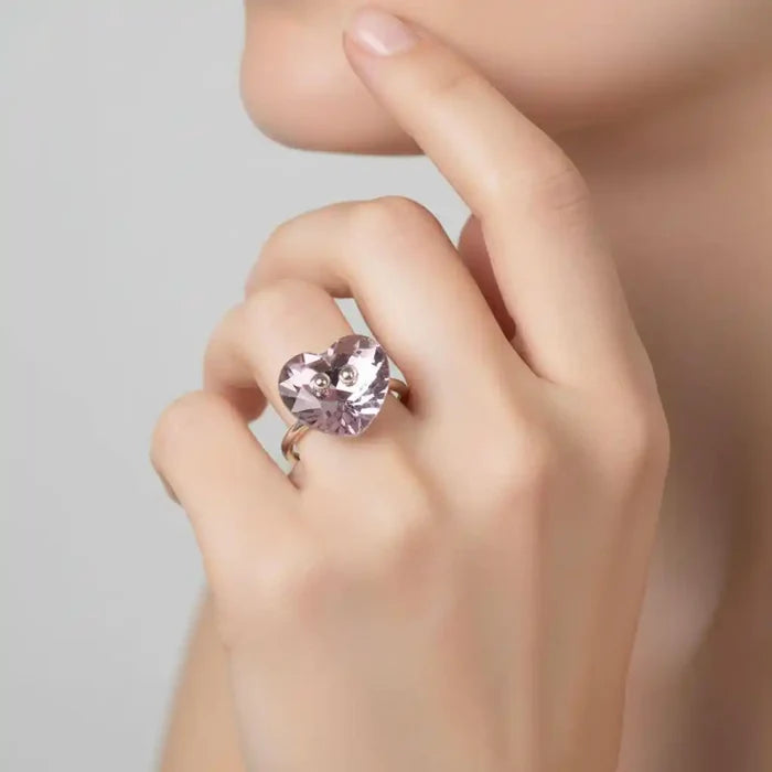 Big Girl Large Light Purple I LOVE YOU Heart Bling Ring worn on a hand with a stunning Swarovski crystal heart.