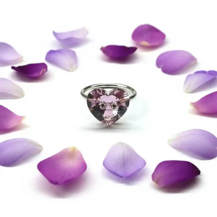 Big Girl Large Light Purple I LOVE YOU Heart Bling Ring surrounded by purple petals