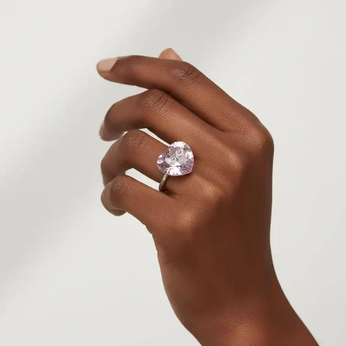 Big Girl Large Light Purple I LOVE YOU Heart Bling Ring worn on hand showcasing its stunning Swarovski crystal design.