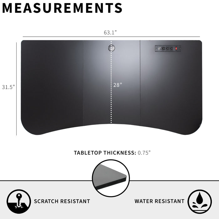 63 x 32 inch Universal Table Top with Built-In Power Strip for Standard and Sit Stand Height Adjustable Home and Office Desk Frames