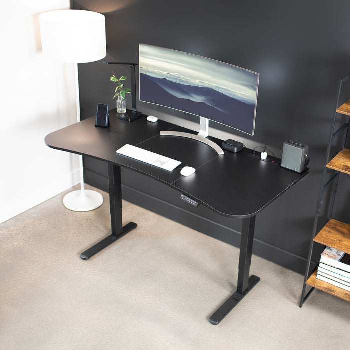 63 x 32 inch Universal Table Top with Built-In Power Strip for Standard and Sit Stand Height Adjustable Home and Office Desk Frames