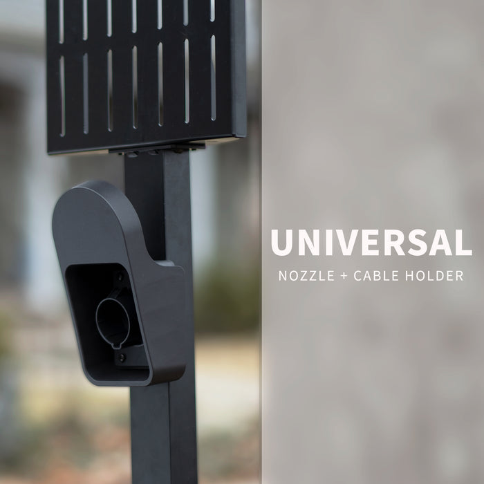 Universal nozzle and cable holder on the EV stand.