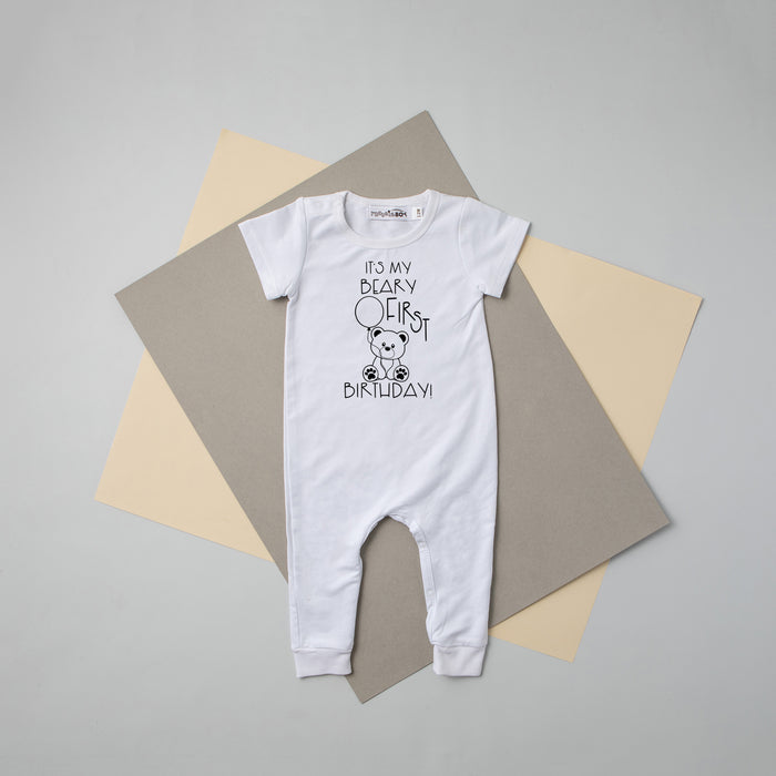 Black "It's My Beary First Birthday" Slim Fit 1st Birthday Romper