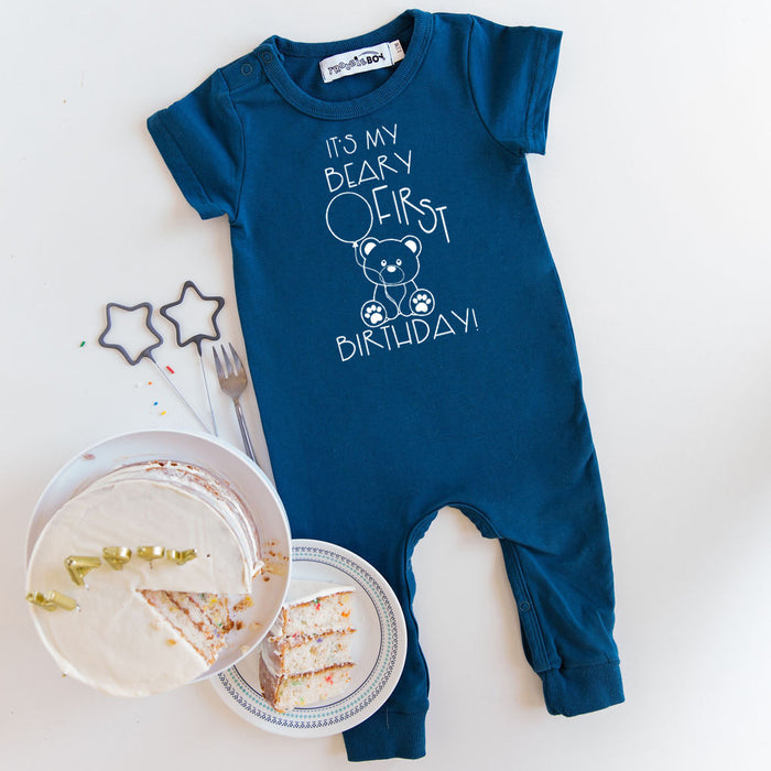 Black "It's My Beary First Birthday" Slim Fit 1st Birthday Romper