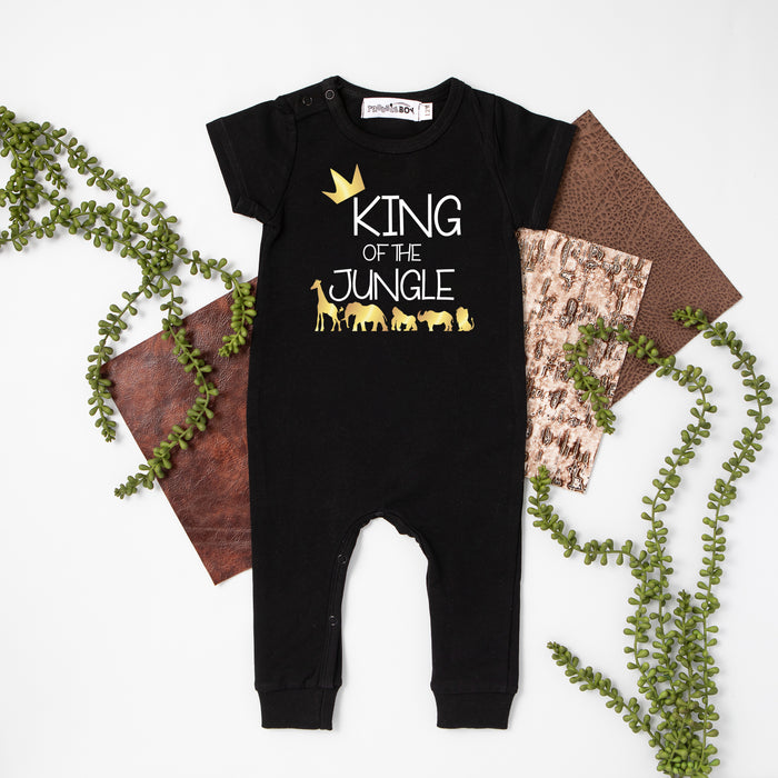 Black "King of the Jungle" Jungle Slim Fit First Birthday Romper