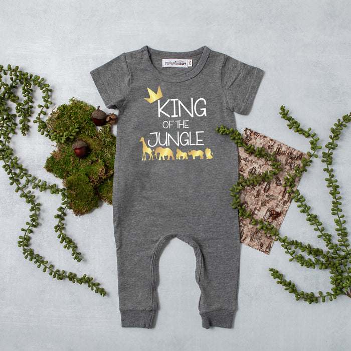 Black "King of the Jungle" Jungle Slim Fit First Birthday Romper