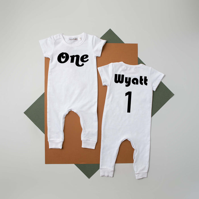 Black "One" Retro Slim Fit 1st Birthday Romper