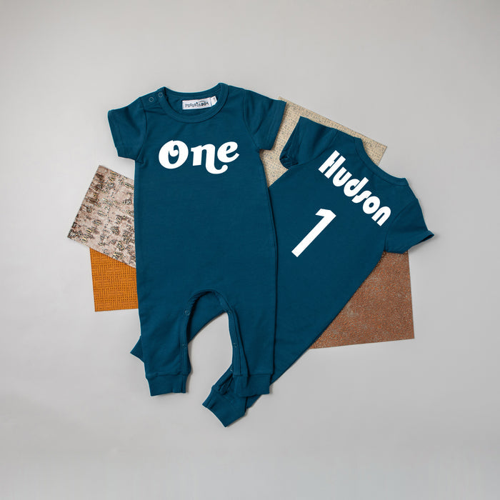Black "One" Retro Slim Fit 1st Birthday Romper