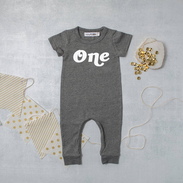 Black "One" Retro Slim Fit 1st Birthday Romper