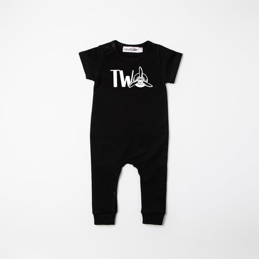 Black "Two" Airplane Slim Fit 2nd Birthday Romper