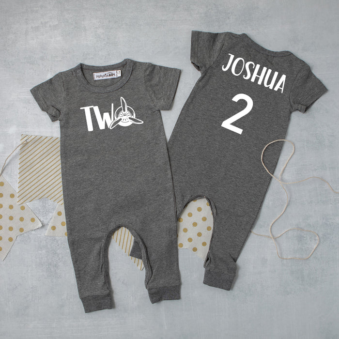 Black "Two" Airplane Slim Fit 2nd Birthday Romper