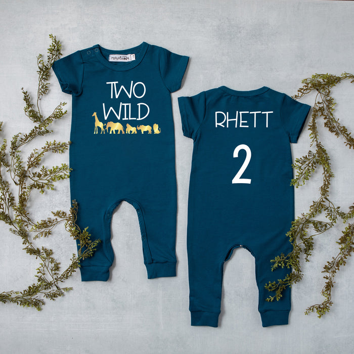Black "Two WIld" Jungle Slim Fit Second Birthday Romper