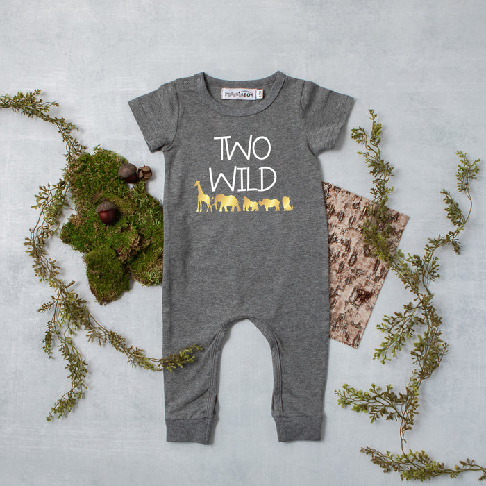 Black "Two WIld" Jungle Slim Fit Second Birthday Romper